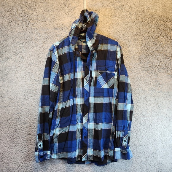 VTG‎ Gotcha Shirt Men's XL Multicolor Plaid Cotton Long Sleeve Hooded Button Up - Picture 1 of 11
